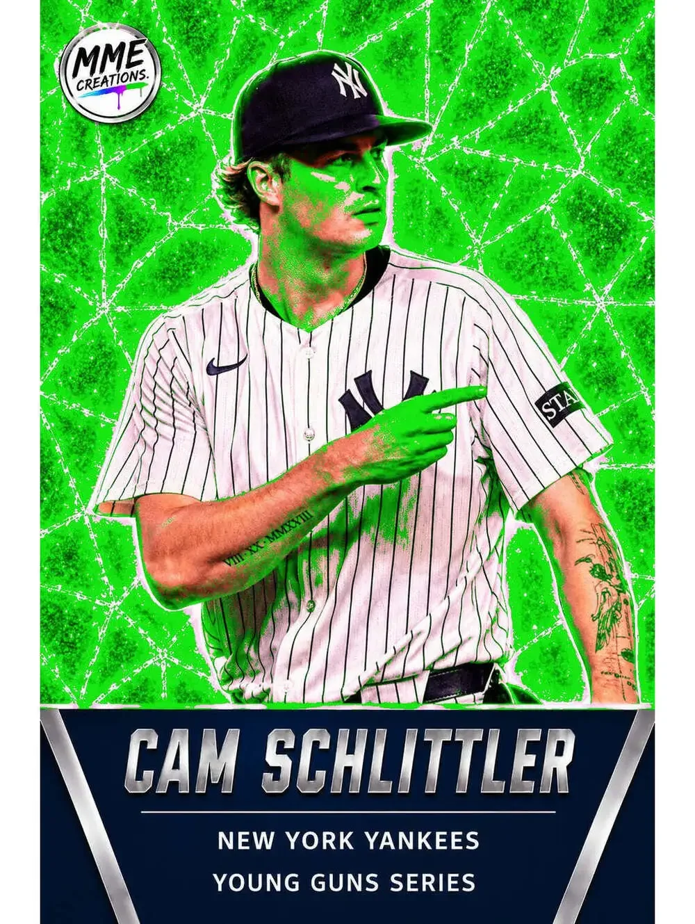4316 Cam Schlittler Young Guns Laminated Custom Baseball Card Green Ice